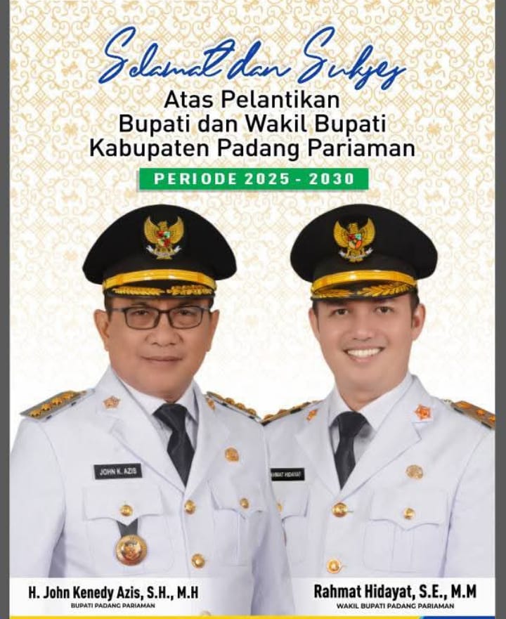 Bupati dan Wakil Bupati Pariaman Periode 2025-2030